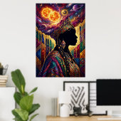 Afrofuturism Queen Cosmic Nebula Wall Art Poster (Bureau à domicile)
