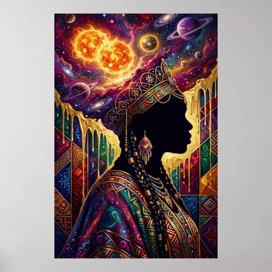 Afrofuturism Queen Cosmic Nebula Wall Art Poster (Devant)