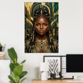 Afrofuturisme Art déco Émeraude Or Reine Noire (Bureau à domicile)