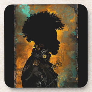 Afrofuturistisch Steampunk Man in zwart Bier Onderzetter