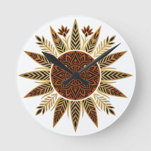 Afrohemiaanse Zonnebundel Mandala Wandklok Ronde Klok