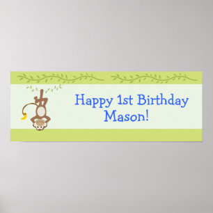 Afronding monkey Custom Birthday Banner Poster