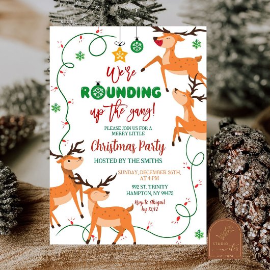 Afronding van de bende rendier kerstfeest kaart