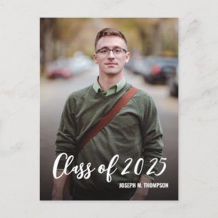Afrondingsjaar 2025 Mannelijke Afgestudeerde Foto Aankondigingskaart