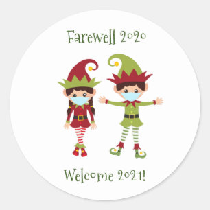 Afscheid 2020 Welkom 2021 Kerstelf Ronde Sticker