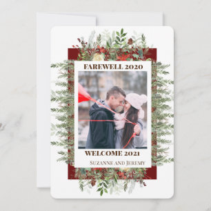 Afscheid 2020 Welkom 2021 Vakantiefoto Dennenhout Feestdagenkaart