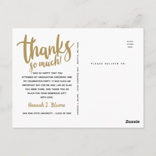 Afscheid bij afstuderen | Handgeschreven ontwerp o Briefkaart (Achterkant)