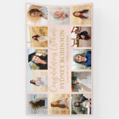 Afscheid Congrats 12 Foto Roze Roos en Goud Spandoek (Verticaal)