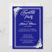 Afscheid Elegant Script Blauw Wit Rose Party Kaart (Voorkant)