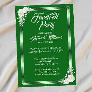 Afscheid Elegant Script Groen Wit Rose Party Kaart
