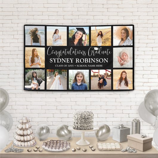 Afscheid Felicitaties Script 12 Foto Collage Zwart Spandoek