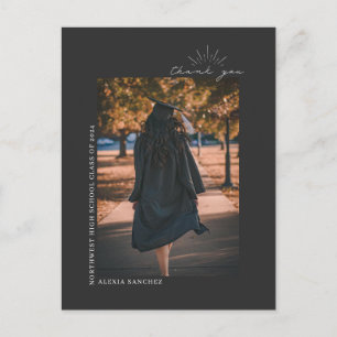 Afscheidfoto Grijs Lijnkunst Bedankt Briefkaart