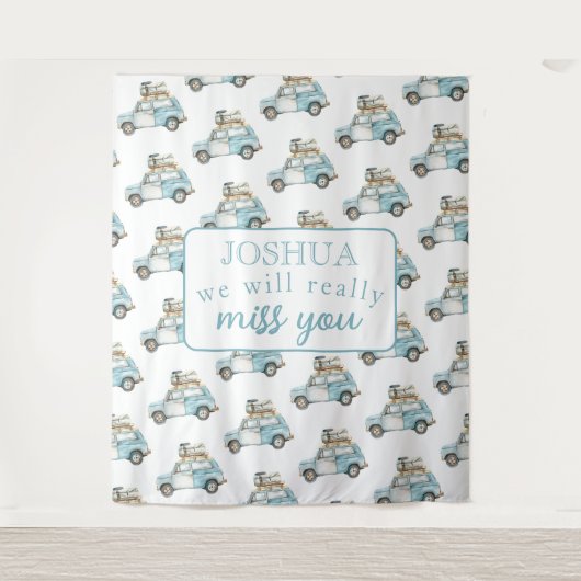 Afscheidsfeest We zullen je auto achtergrond misse Wandkleed (Voorkant)