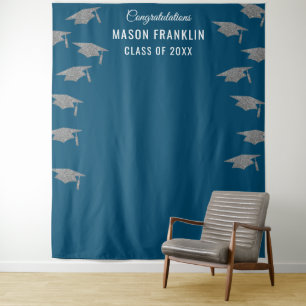 Afscheidspartij Blauwe Achtergrond Foto Prop Wandkleed