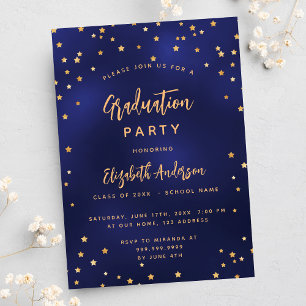 Afscheidsparty marineblauw gouden sterren kaart