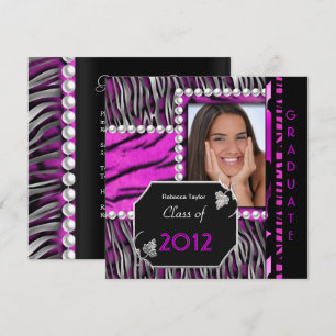 Afscheidsparty Roze Zwart Zilver Luipaard Zebra Kaart