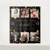 Afscheidsparty zwart goud afstudeerfoto collage wandkleed (Voorkant)