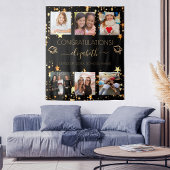 Afscheidsparty zwart goud afstudeerfoto collage wandkleed