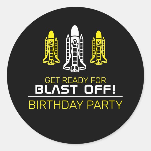 Afschieten! Space Shuttles, geboortedag Ronde Sticker (Voorkant)