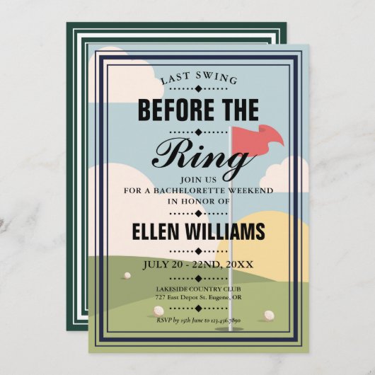 Afsluitend Golfweekend Feest voor de Bruid Kaart (Voorkant / Achterkant)