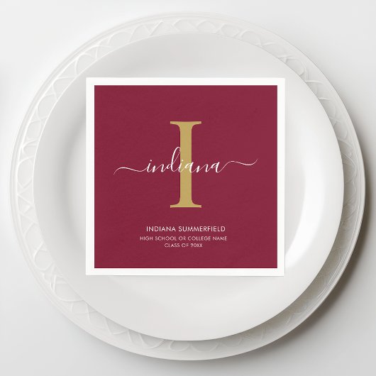 Afsluiting 2026 Monogram Script Burgundy Feest Servet