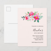 Afspeelse  roze bloemen uitnodiging briefkaart (Voorkant / Achterkant)