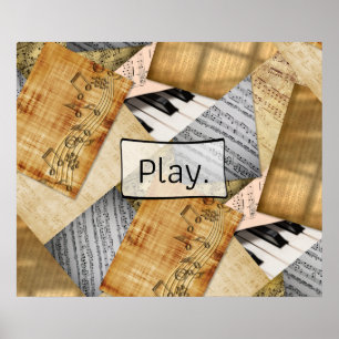 Afspelen, Piano Keys Antiek vel Music Poster