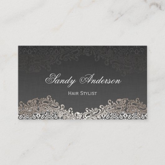 Afspraakkaart - Elegant  Zilveren Damask Afsprakenkaartje (Voorkant)