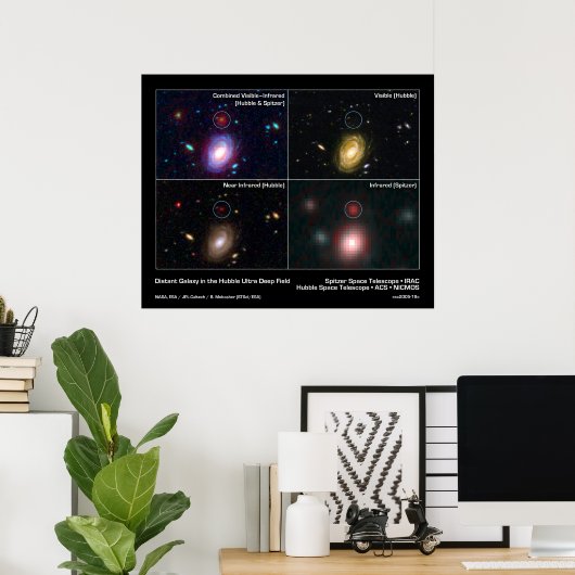 Afstand van sterrenstelsel in het Hubble ultradiep Poster (Thuiskantoor)