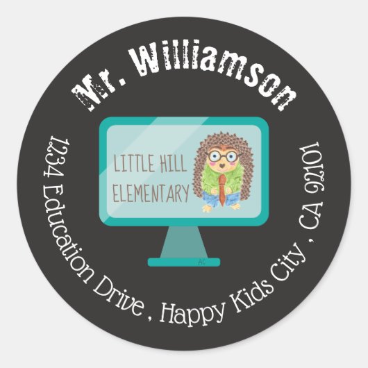Afstandsonderwijs Hedgehog Teacher Envelope Seal Ronde Sticker (Voorkant)