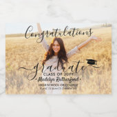 Afstudeer Congrats Foto Zwarte Script Mini Split Sparkling Wijnetiket (Enkel label)