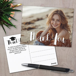 Afstudeer Dankjewel met foto - Script Wit Briefkaart