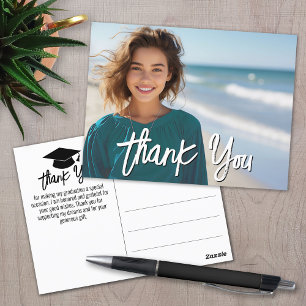 Afstudeer Dankjewel met foto - Script Wit Briefkaart