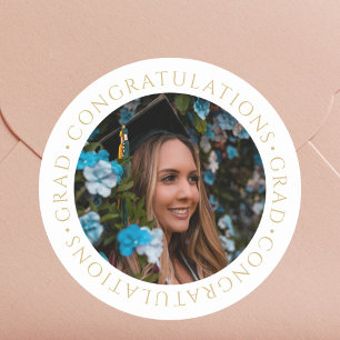 Afstudeer Elegant Goud Aangepaste Foto Ronde Sticker