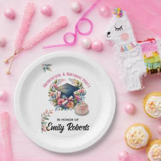 Afstudeer- en verjaardagsbloemen dubbel feest papieren bordje