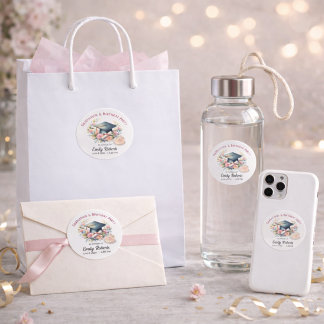 Afstudeer- en verjaardagsbloemen dubbel feest ronde sticker