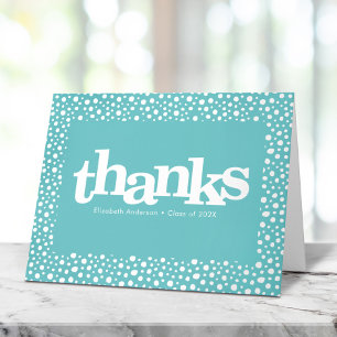 Afstudeer turquoise vette typografie confetti stip bedankkaart