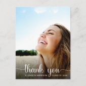 Afstudeer White Script Foto-overlay Bedankt Briefkaart (Voorkant)
