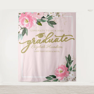 Afstudeerachtergrond Fuchsia Bloemen Klas 2026 Wandkleed