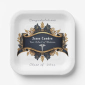 Afstudeercaduceus Elegant Zwart Goud Wit Papieren Bordje (Voorkant)