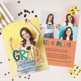 Afstudeerder 2023 retrokleurrijke graduatie party  kaart