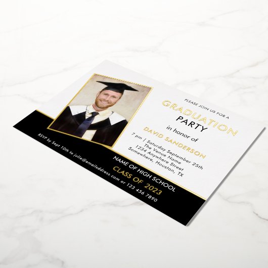 Afstudeerder 2025 Graduation Party Foto Wit Zwart  Folie Uitnodiging (Gedraaid)