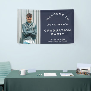Afstudeerder 2025 Man Foto Navy Welkom Afstudeerfe Spandoek