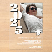 Afstudeerder 2025 Moderne Foto Wit en Zwart Cool P Acryl Uitnodigingen (Voorkant)