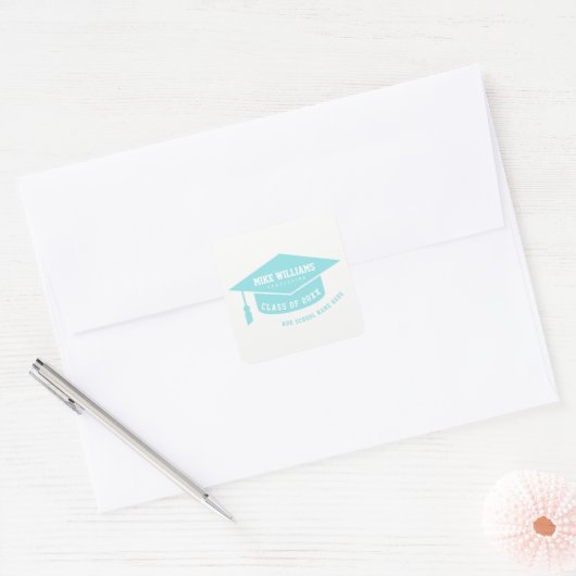 Afstudeerder / Afstuderen / Afstuderen blauw Vierkante Sticker (Envelop)