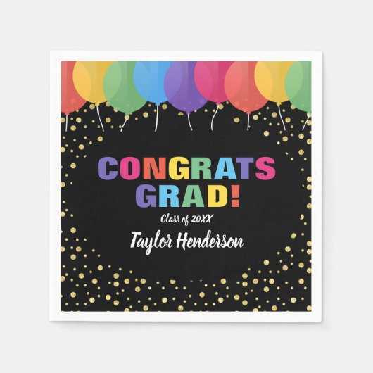Afstudeerder Balloons Gold Confetti Afstuderen Servet (Voorkant)