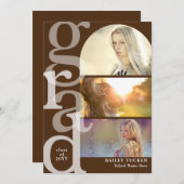 AFSTUDEERDER boog foto bruin Afstuderen aankondigi Bedankkaart (Voorkant / Achterkant)