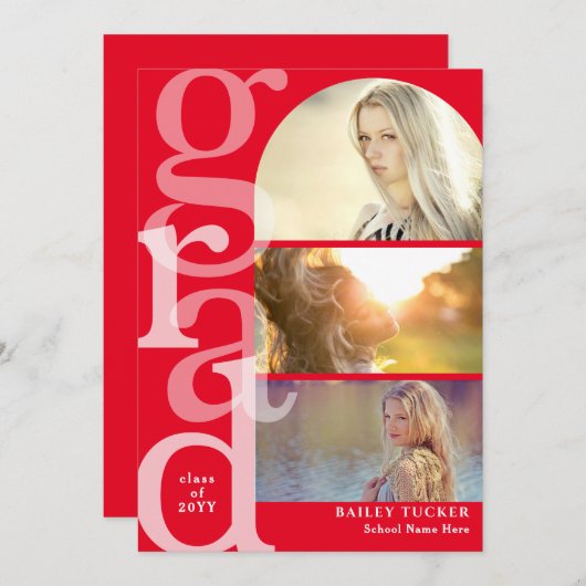 AFSTUDEERDER boog foto Modern rood Afstuderen uitn Bedankkaart (Voorkant / Achterkant)