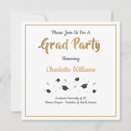 Afstudeerder feest, goud, Afstuderen viering Kaart (Voorkant)