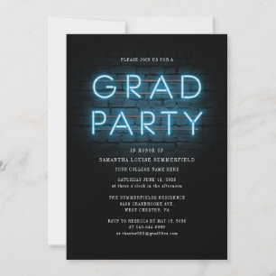 Afstudeerder Foto Blue Neon Sign Graduparty Kaart